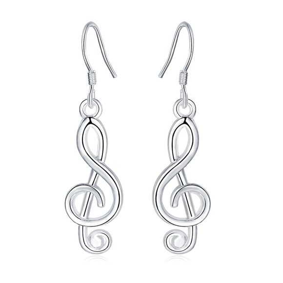 Cute Lil 1.5" Musical Note Drop Earrings Solid Sterling Silver " Hypoallergenic" - Picture 3 of 4